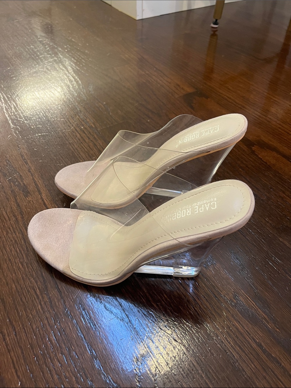 Cape Robbin Clear Wedge Slide Sandals in Blush Pink